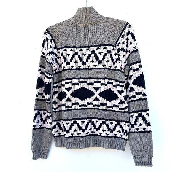 Vintage Ralph Lauren Cotton Fair Isle Full Zip Cardigan Sweater Large Gray - Picture 4 of 8